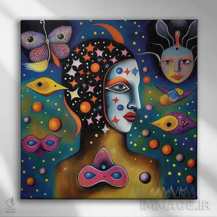 تابلو رویاپردازان کیهانی ۶ اثر هیوگو والنتاین - نمای روبهرو روی دیوار