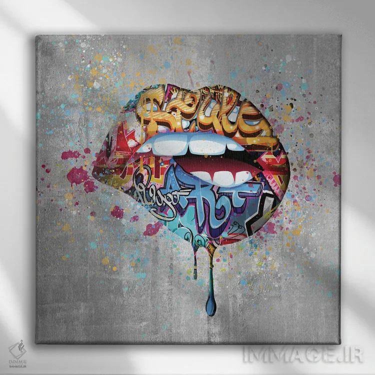 تابلو لبهای گرافیتی اثر هدر گری - نمای روبهرو روی دیوار
