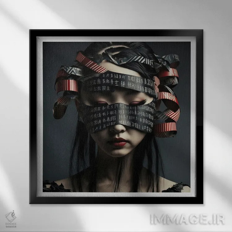 تابلو قفس روبانی ۱۹ اثر هیوگو والنتاین - نمای قابدار مشکی