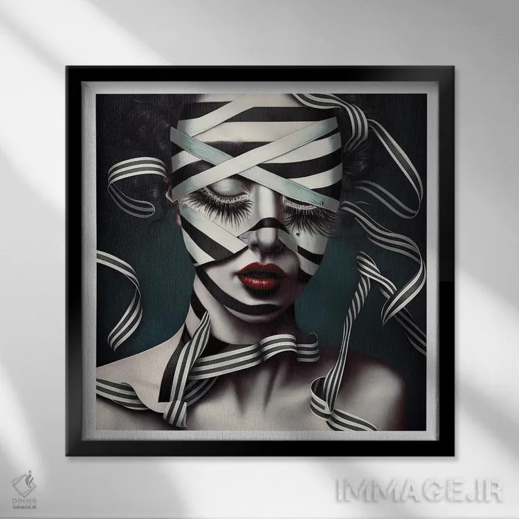 تابلو قفس روبانی ۴ اثر هیوگو والنتاین - نمای قابدار مشکی