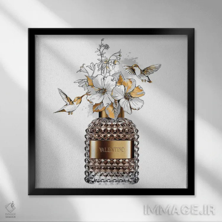 تابلو پرندگان و گلها اثر هدر گری - نمای قابدار مشکی