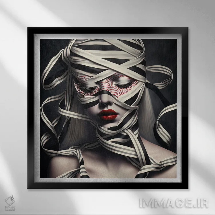 تابلو قفس روبانی ۱۱ اثر هیوگو والنتاین - نمای قابدار مشکی