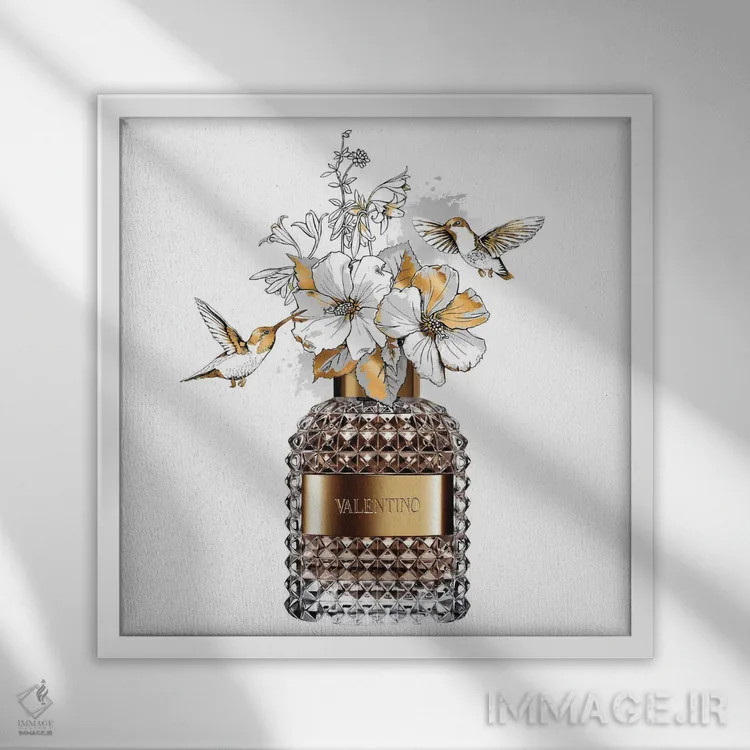 تابلو پرندگان و گلها اثر هدر گری - نمای قابدار سفید