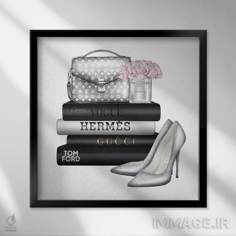 تابلو کتابهای نقرهای اثر هدر گری - نمای قابدار مشکی