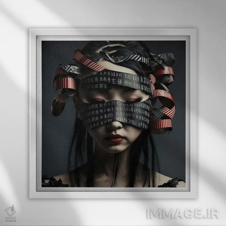 تابلو قفس روبانی ۱۹ اثر هیوگو والنتاین - نمای قابدار سفید