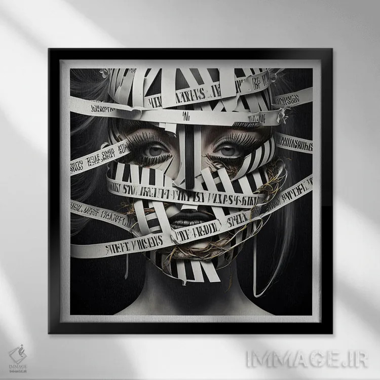 تابلو قفس روبانی ۶ اثر هیوگو والنتاین - نمای قابدار مشکی