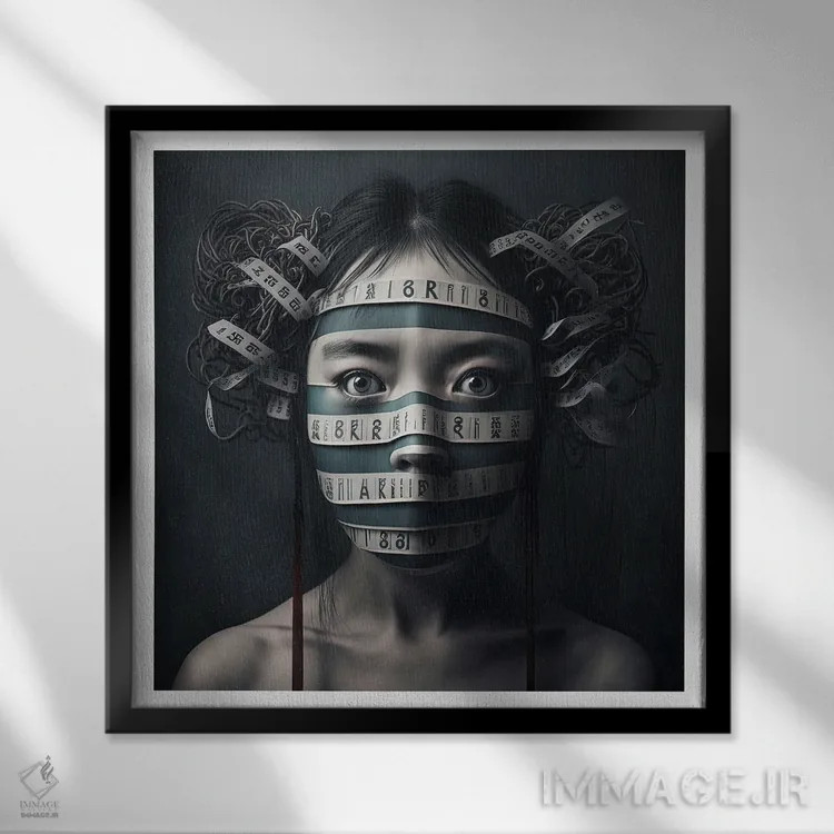 تابلو قفس روبانی ۱۳ اثر هیوگو والنتاین - نمای قابدار مشکی