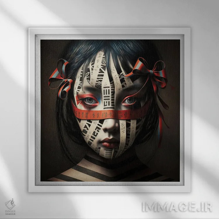 تابلو قفس روبانی ۹ اثر هیوگو والنتاین - نمای قابدار سفید