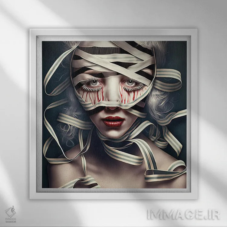 تابلو قفس روبانی ۱۷ اثر هیوگو والنتاین - نمای قابدار سفید