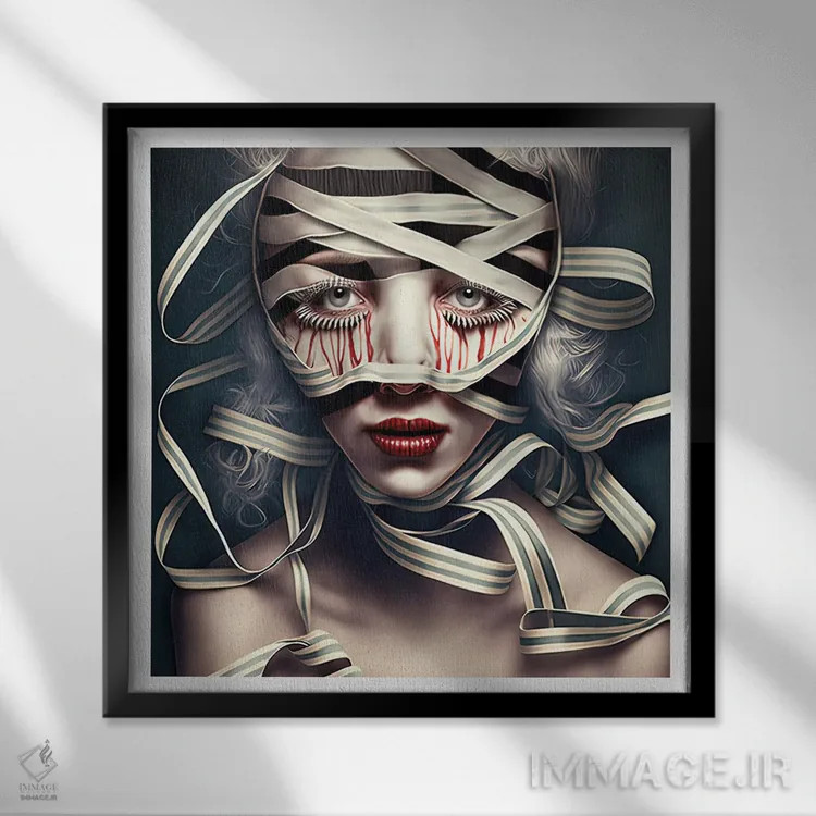 تابلو قفس روبانی ۱۷ اثر هیوگو والنتاین - نمای قابدار مشکی