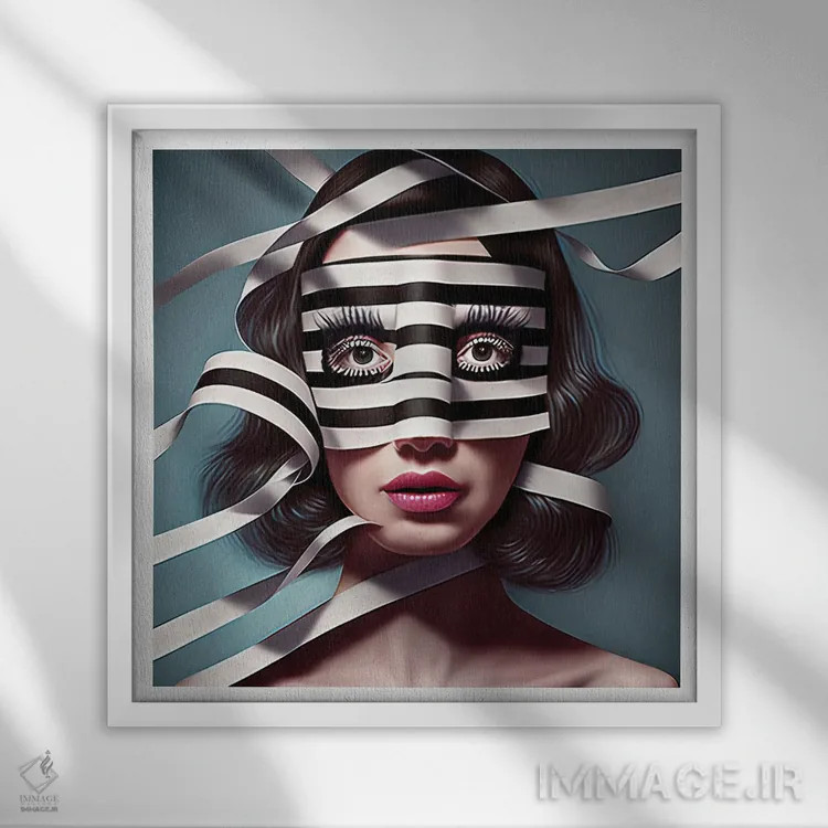 تابلو قفس روبانی ۲۰ اثر هیوگو والنتاین - نمای قابدار سفید