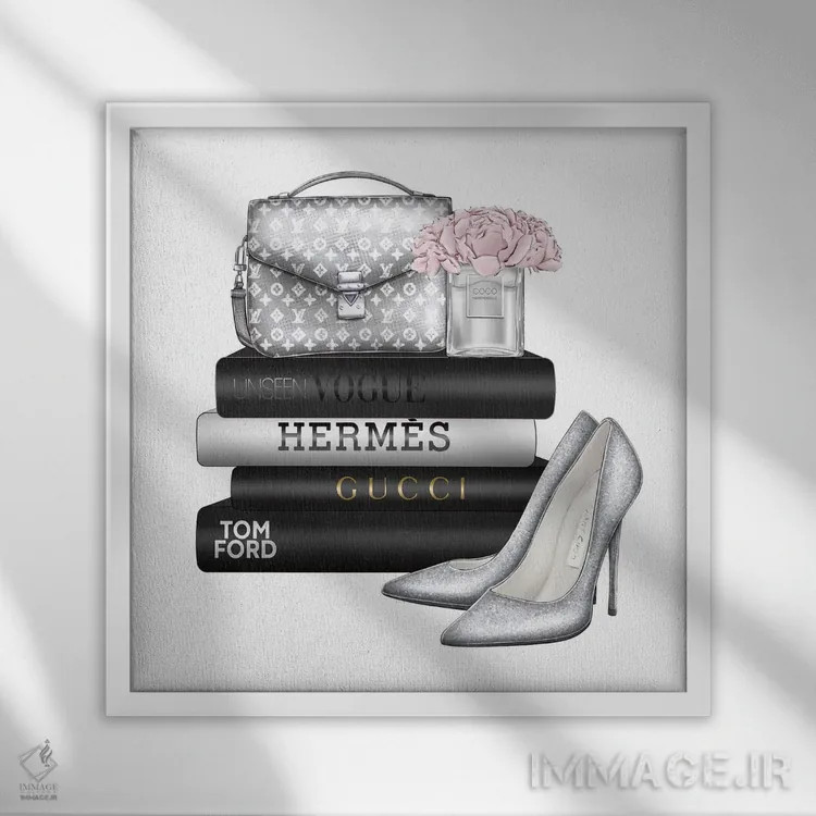 تابلو کتابهای نقرهای اثر هدر گری - نمای قابدار سفید