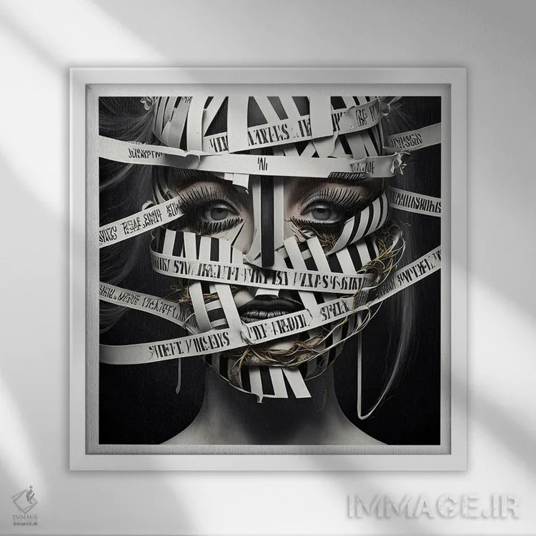 تابلو قفس روبانی ۶ اثر هیوگو والنتاین - نمای قابدار سفید