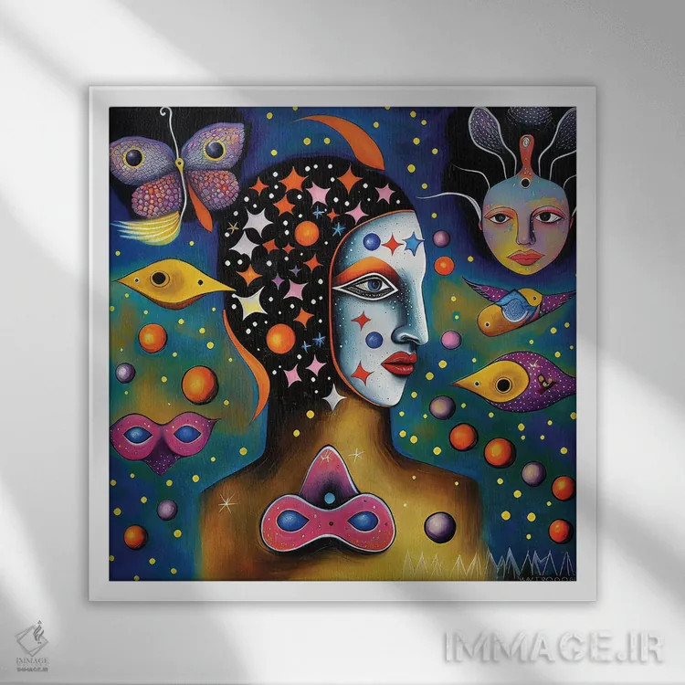 تابلو رویاپردازان کیهانی ۶ اثر هیوگو والنتاین - نمای قابدار سفید