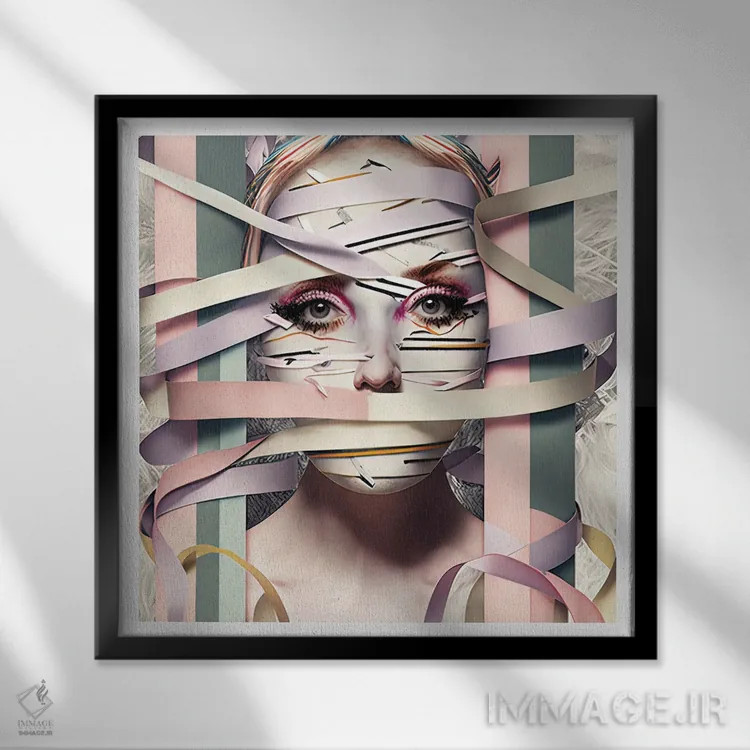 تابلو قفس روبانی ۱۴ اثر هیوگو والنتاین - نمای قابدار مشکی