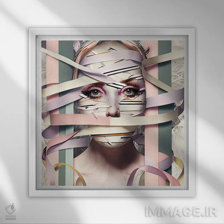 تابلو قفس روبانی ۱۴ اثر هیوگو والنتاین - نمای قابدار سفید