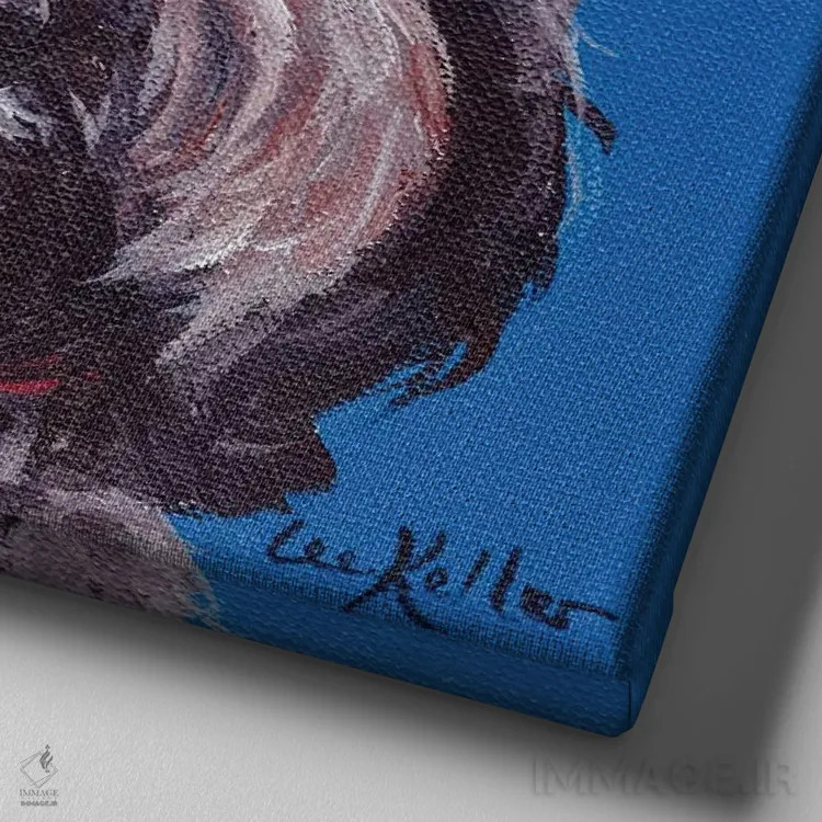 تابلو لابرادودل سیاه روی پسزمینه آبی اثر هیپی هاوند استودیوز (استودیو هنری) - نمای نزدیک بافت بوم