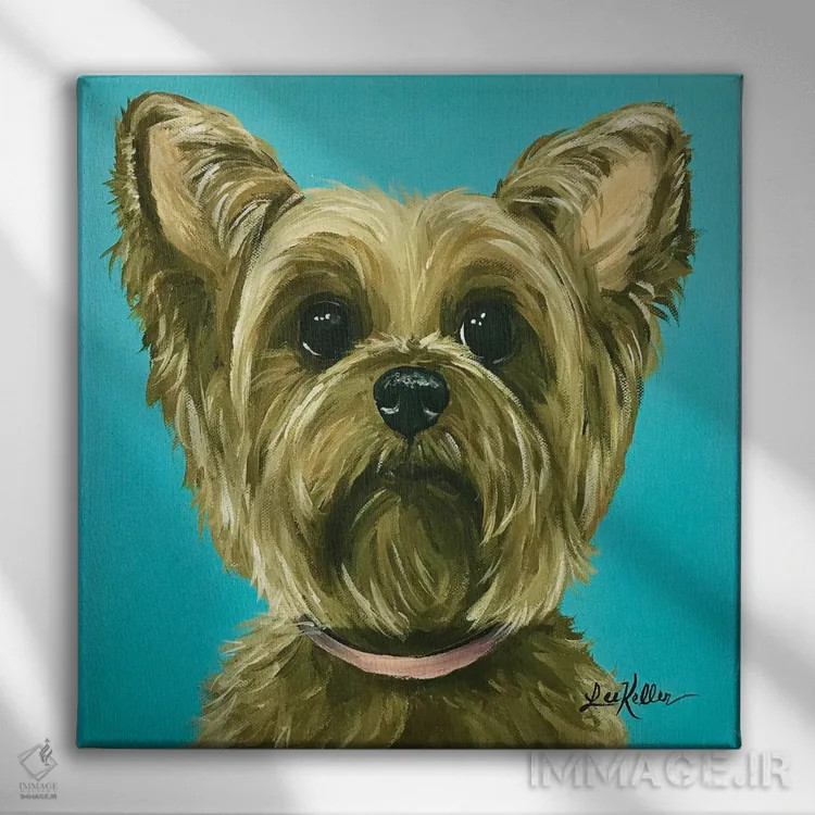 تابلو یورکی روی پسزمینه فیروزهای اثر هیپی هاوند استودیوز (استودیو هنری) - نمای روبهرو روی دیوار