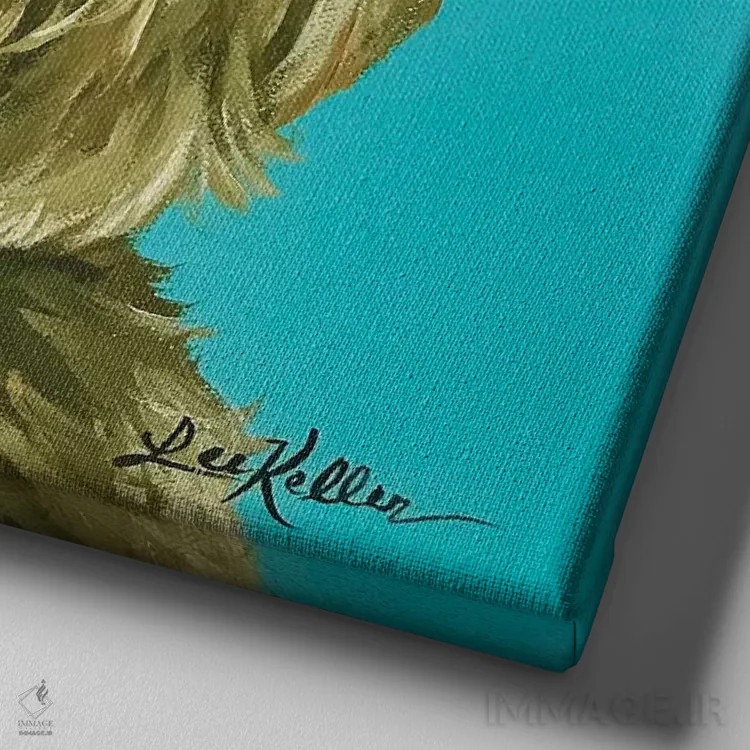 تابلو یورکی روی پسزمینه فیروزهای اثر هیپی هاوند استودیوز (استودیو هنری) - نمای نزدیک بافت بوم