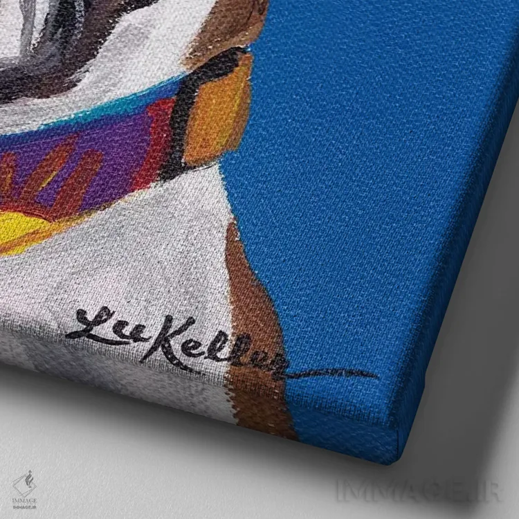 تابلو بوکسور آبی اثر هیپی هاوند استودیوز (استودیو هنری) - نمای نزدیک بافت بوم