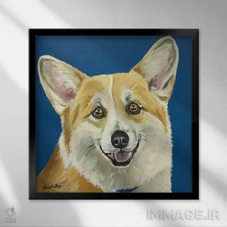 تابلو لیز کورگی اثر هیپی هاوند استودیوز (استودیو هنری) - نمای قابدار مشکی