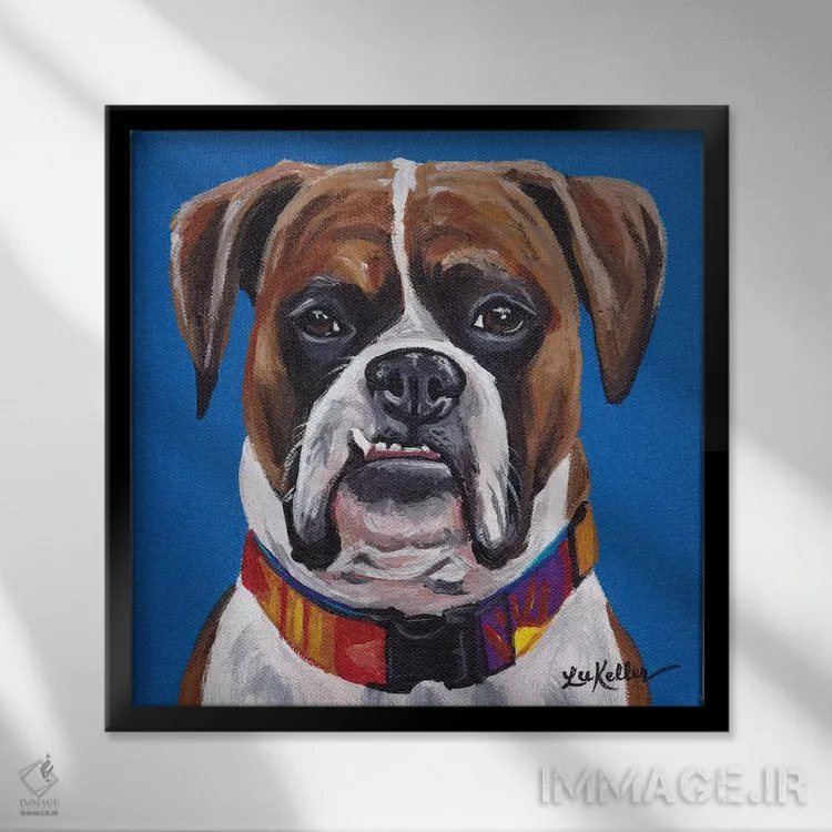 تابلو بوکسور آبی اثر هیپی هاوند استودیوز (استودیو هنری) - نمای قابدار مشکی