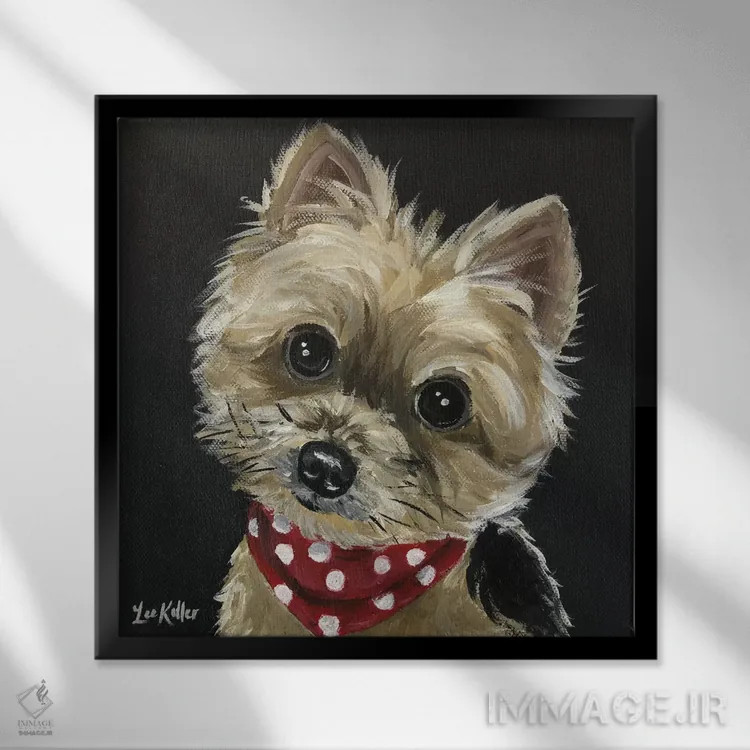 تابلو یورکی با دستمال گردن قرمز اثر هیپی هاوند استودیوز (استودیو هنری) - نمای قابدار مشکی