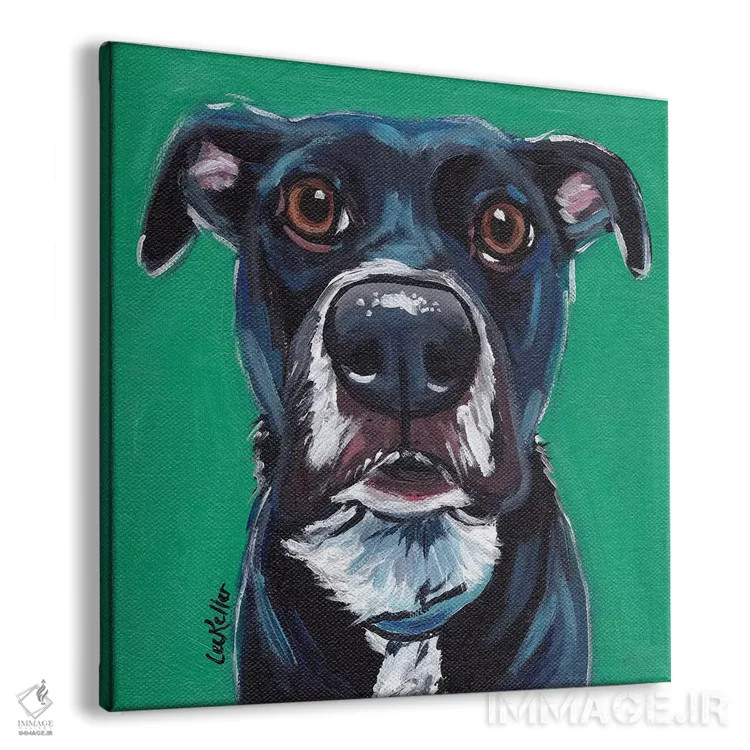 تابلو سگ سیاه پر احساس روی زمردی اثر هیپی هاوند استودیوز (استودیو هنری) - نمای پرسپکتیو محصول