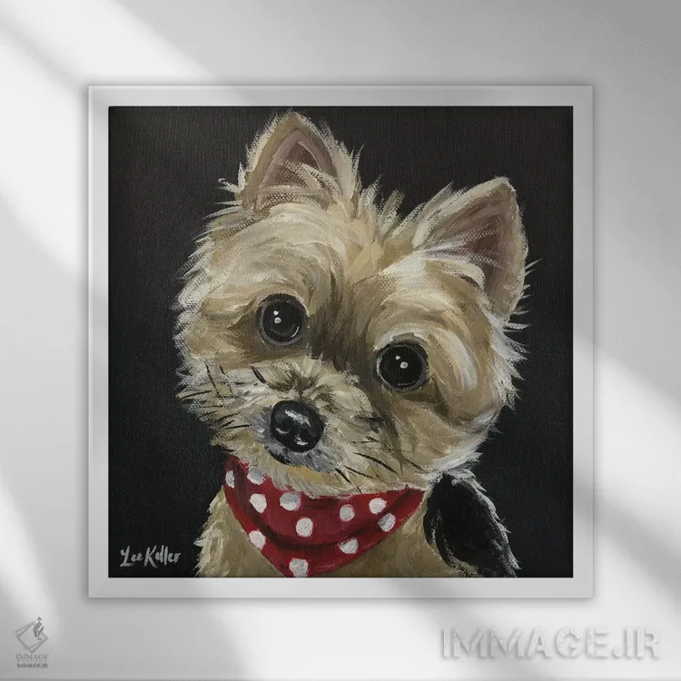 تابلو یورکی با دستمال گردن قرمز اثر هیپی هاوند استودیوز (استودیو هنری) - نمای قابدار سفید