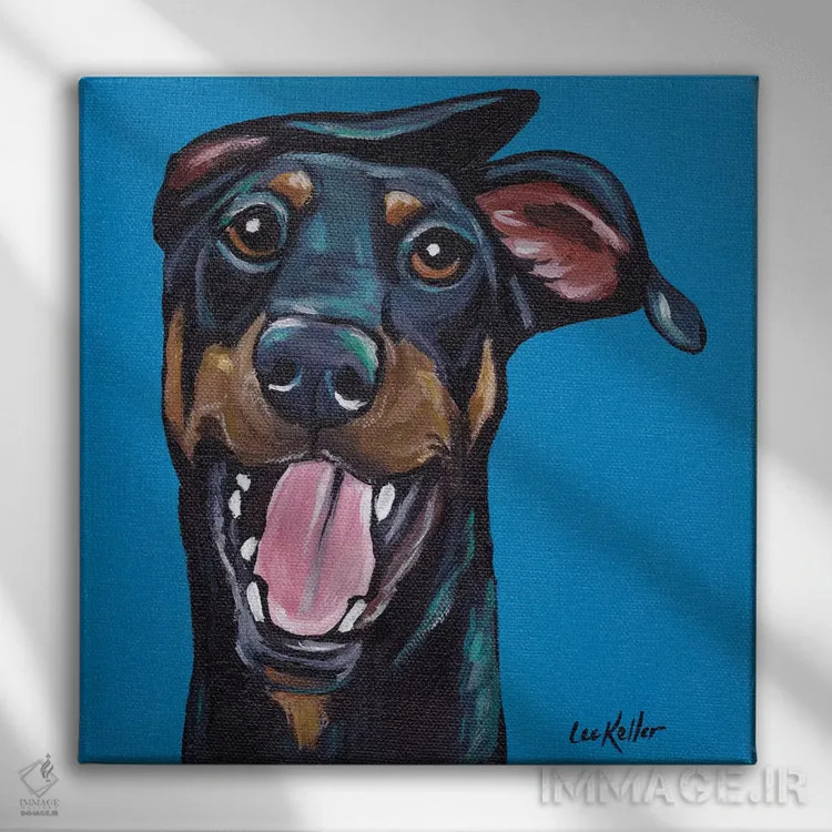 تابلو دابرمن بامزه اثر هیپی هاوند استودیوز (استودیو هنری) - نمای روبهرو روی دیوار