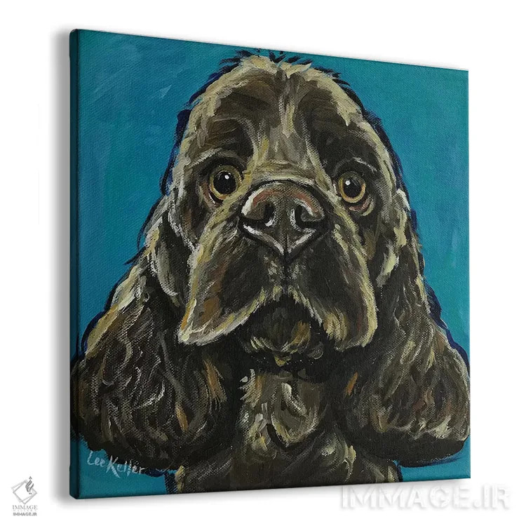 تابلو کوکر اسپانیل روی سبزآبی اثر هیپی هاوند استودیوز (استودیو هنری) - نمای پرسپکتیو محصول