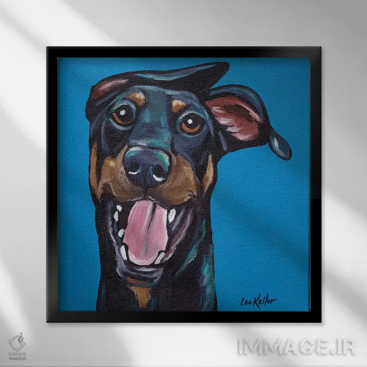 تابلو دابرمن بامزه اثر هیپی هاوند استودیوز (استودیو هنری) - نمای قابدار مشکی