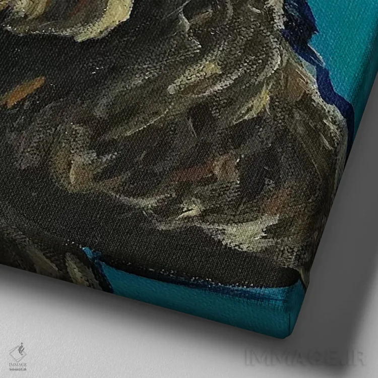 تابلو کوکر اسپانیل روی سبزآبی اثر هیپی هاوند استودیوز (استودیو هنری) - نمای نزدیک بافت بوم