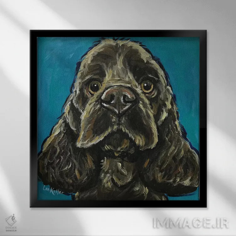 تابلو کوکر اسپانیل روی سبزآبی اثر هیپی هاوند استودیوز (استودیو هنری) - نمای قابدار مشکی