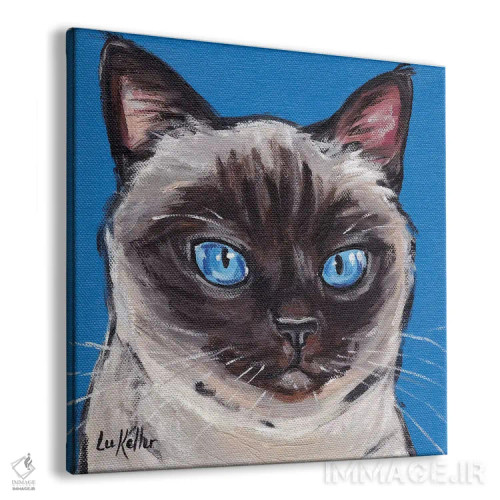 تابلو گربه سیامی روی آبی اثر هیپی هاوند استودیوز (استودیو هنری) - نمای پرسپکتیو محصول