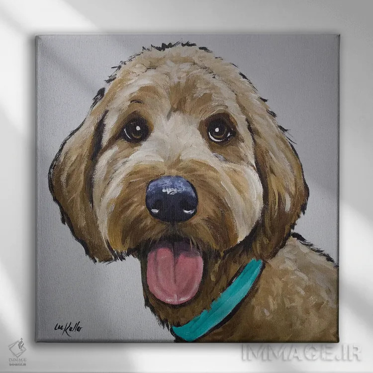 تابلو گلدندودل (نژاد سگ) اثر هیپی هاوند استودیوز (استودیو هنری) - نمای روبهرو روی دیوار