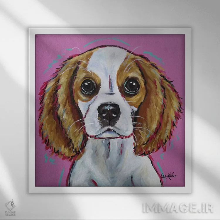 تابلو اسپانیل کاوالیر کینگ چارلز اثر هیپی هاوند استودیوز (استودیو هنری) - نمای قابدار سفید