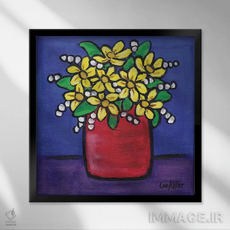 تابلو گل در گلدان سرمهای ۲ اثر هیپی هاوند استودیوز (استودیو هنری) - نمای قابدار مشکی