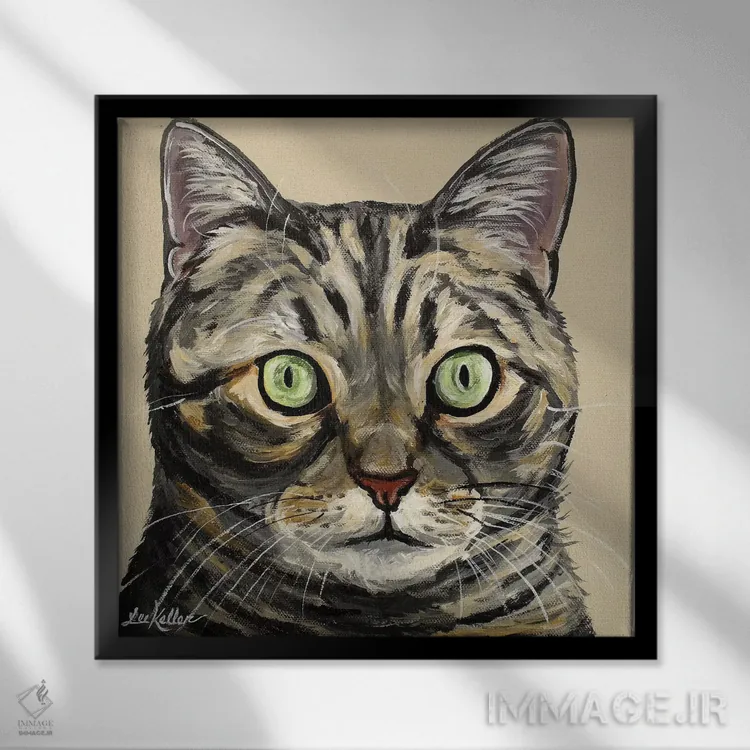 تابلو گربه تابی برنزه اثر هیپی هاوند استودیوز (استودیو هنری) - نمای قابدار مشکی