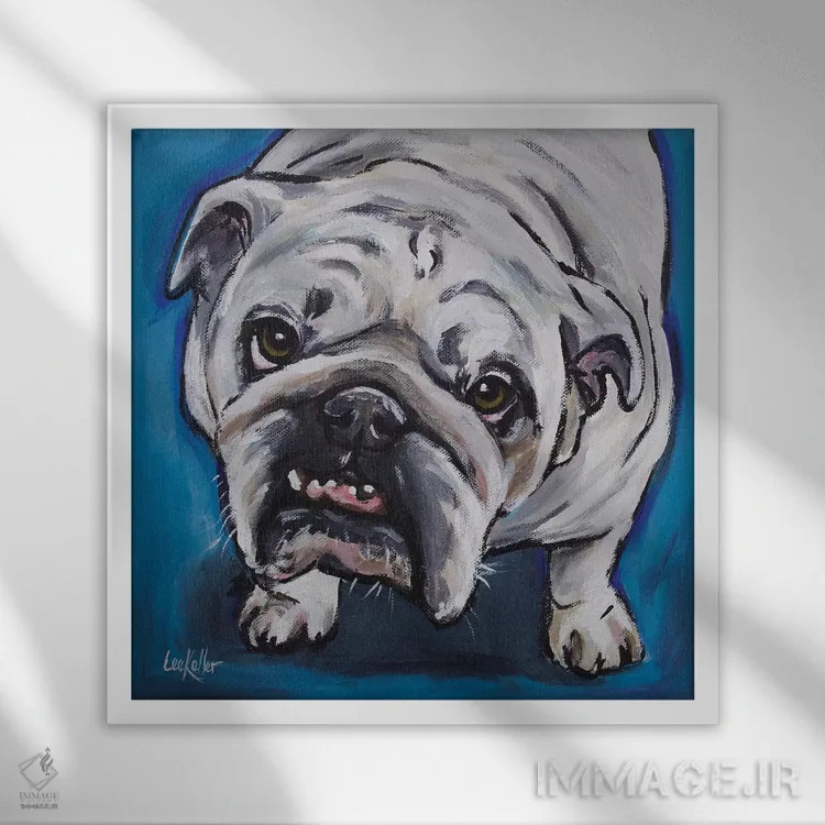 تابلو بولداگ انگلیسی اثر هیپی هاوند استودیوز (استودیو هنری) - نمای قابدار سفید