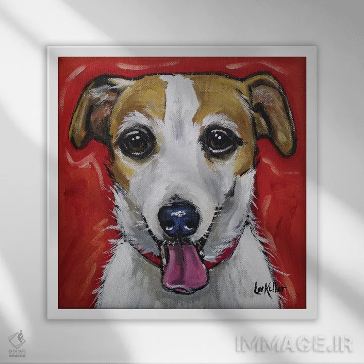 تابلو جک راسل (نژاد سگ) اثر هیپی هاوند استودیوز (استودیو هنری) - نمای قابدار سفید