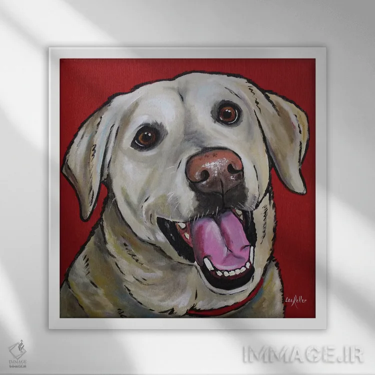 تابلو لابرادور (سگ) اثر هیپی هاوند استودیوز (استودیو هنری) - نمای قابدار سفید