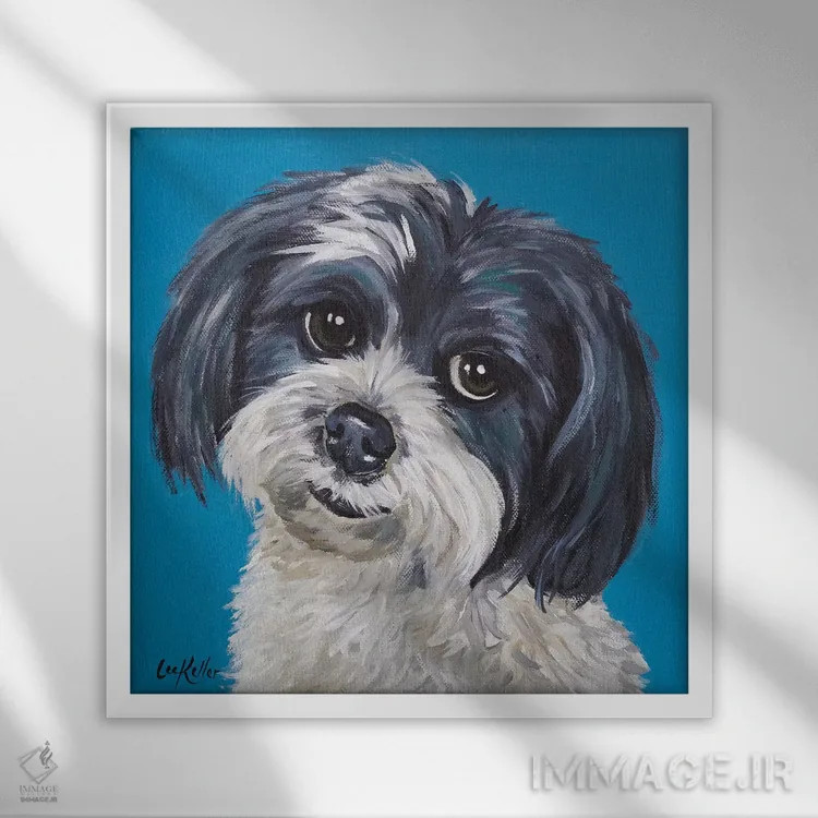 تابلو میکس مالتیز و شیتزو اثر هیپی هاوند استودیوز (استودیو هنری) - نمای قابدار سفید