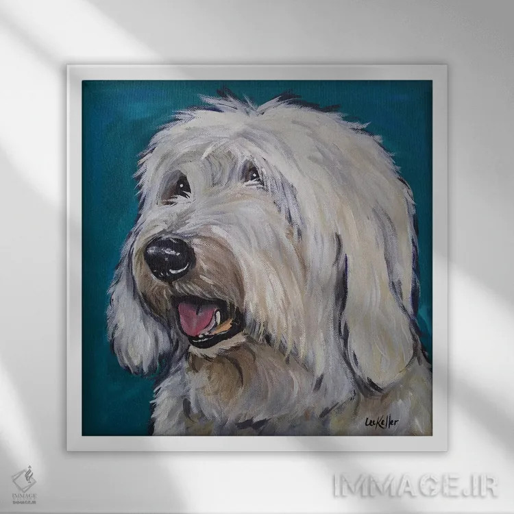 تابلو گوسفند سگ انگلیسی قدیمی اثر هیپی هاوند استودیوز (استودیو هنری) - نمای قابدار سفید