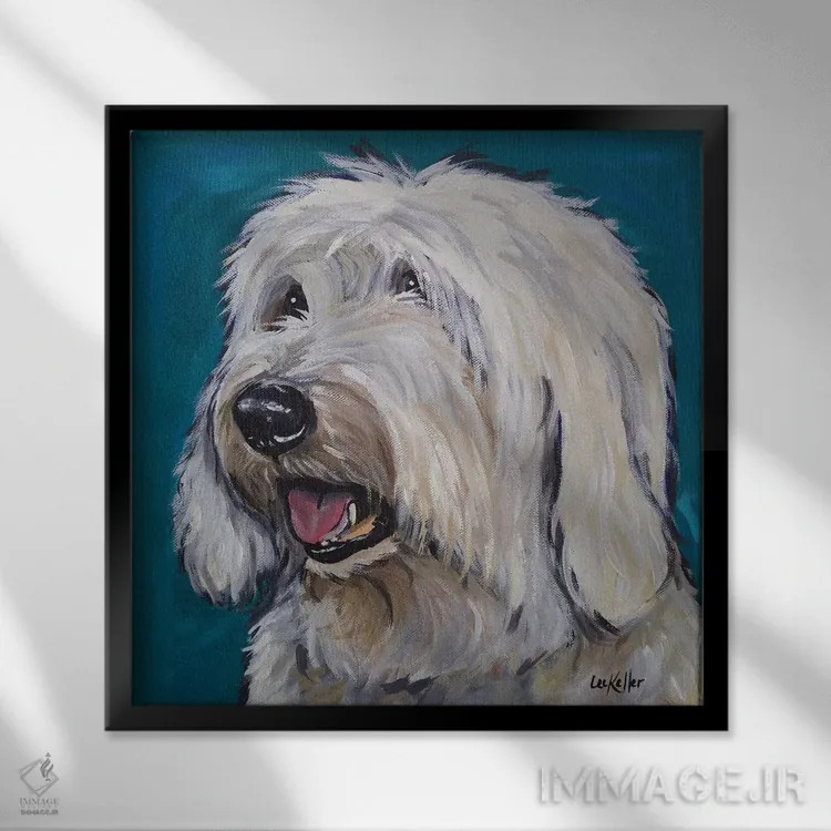 تابلو گوسفند سگ انگلیسی قدیمی اثر هیپی هاوند استودیوز (استودیو هنری) - نمای قابدار مشکی