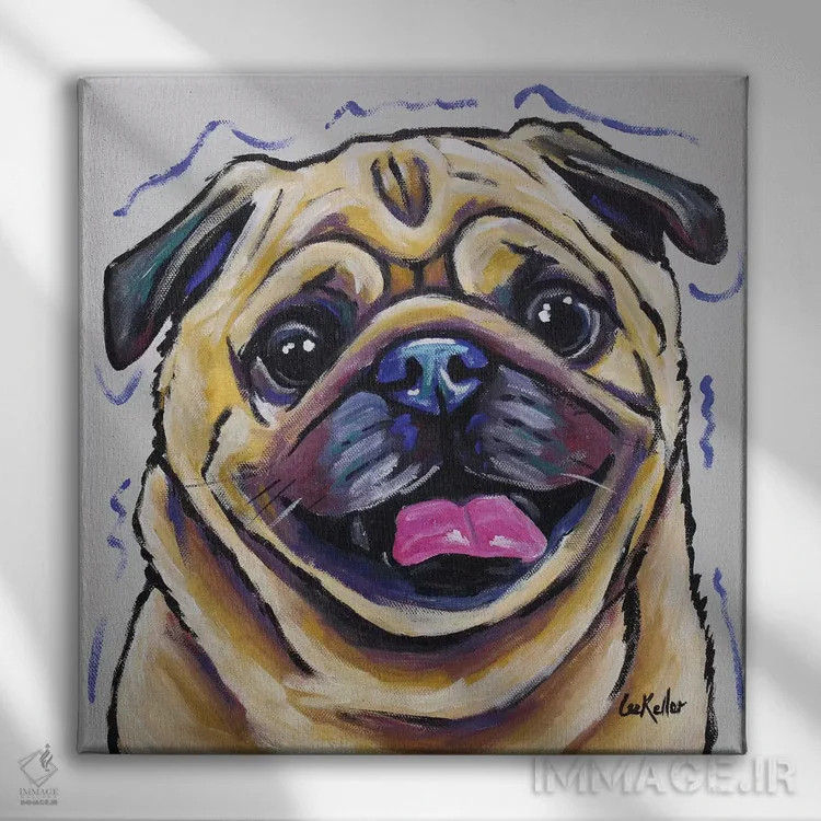 تابلو پاگ (نژاد سگ) اثر هیپی هاوند استودیوز (استودیو هنری) - نمای روبهرو روی دیوار