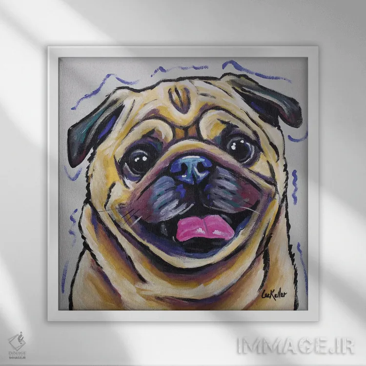 تابلو پاگ (نژاد سگ) اثر هیپی هاوند استودیوز (استودیو هنری) - نمای قابدار سفید