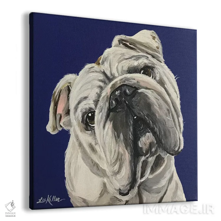 تابلو بولداگ انگلیسی روی آبی اثر هیپی هاوند استودیوز (استودیو هنری) - نمای پرسپکتیو محصول