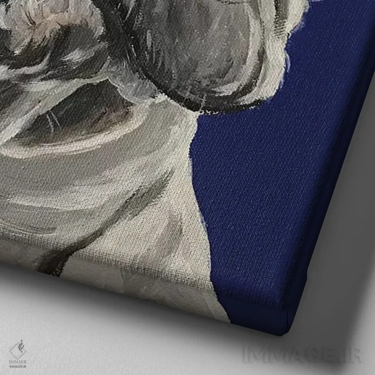 تابلو بولداگ انگلیسی روی آبی اثر هیپی هاوند استودیوز (استودیو هنری) - نمای نزدیک بافت بوم