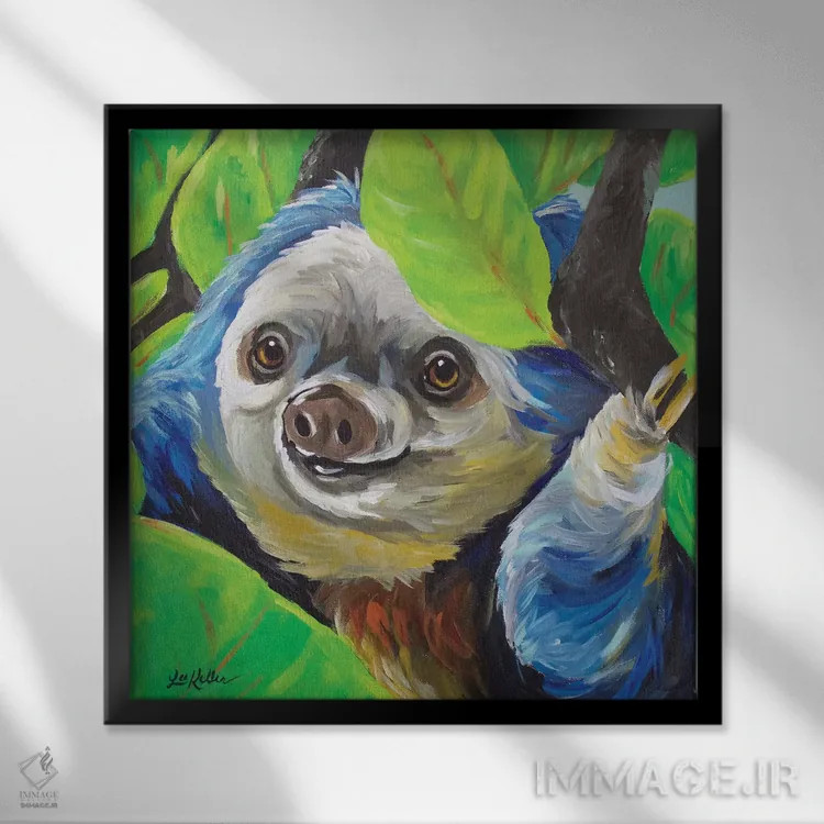 تابلو تنبلی (حیوان اسلات) اثر هیپی هاوند استودیوز (استودیو هنری) - نمای قابدار مشکی